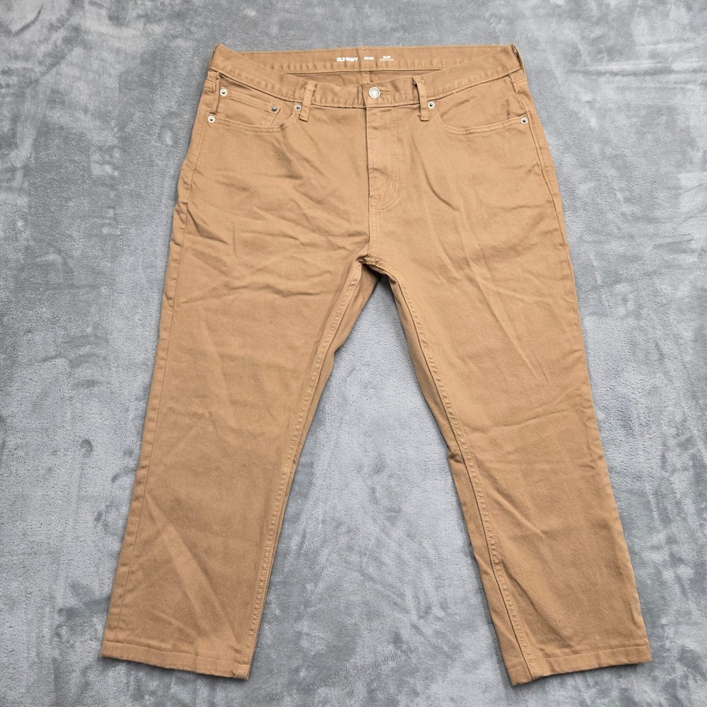 Old Navy Slim Built-In Flex Khaki Pants Tan Mens Size 36x30 Cropped (36x23)